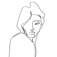 abstract single contour line female character face portrait vector