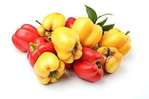 Red and yellow bell peppers isolated on white background AI Generated photo