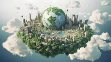 illustration of a city floating in the earth's ozone layer photo
