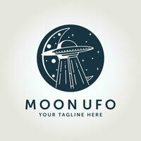 Moon UFO logo design, UFO spaceship vector illustration