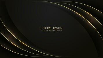 Black luxury background with golden line curve elements and sparkle glowing effect decoration vector