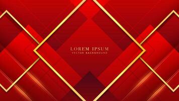 Abstract background with red, gold square shape and lines vector