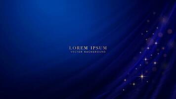 Blue curve with lines line element and bokeh, glitter light effect decoration on dark blue background vector