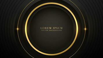 Abstract golden ring and gold circle frame elements with light effect decoration on black background vector