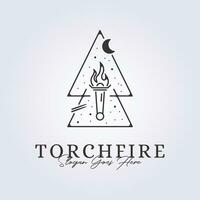 simple torch fire logo line art symbol icon template background vector illustration design