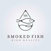 smoked fish logo simple minimalist line art icon symbol sign template background vector illustration design
