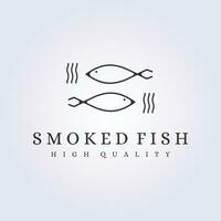 smoked fish logo simple minimalist line art icon symbol sign template background vector illustration design