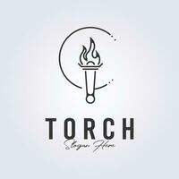 simple torch fire logo line art symbol icon template background vector illustration design