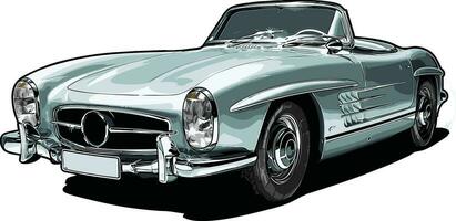 Mercedes blue classic car Poster vector