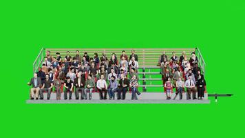 3d mensen Aan tribune, voor visie geïsoleerd menselijk zittend met groen scherm chroma sleutel video