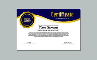 blue and gold certificate template design in luxury style. certificate for appreciation of business and education. vector