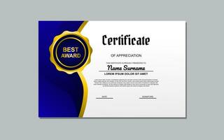 blue and gold certificate template design in luxury style. certificate for appreciation of business and education. vector