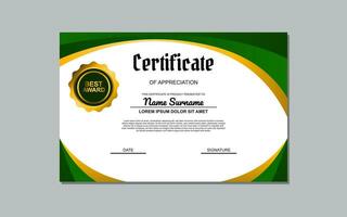 a certificate template with a green and goldwavy design vector