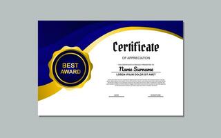 blue and gold certificate template design in luxury style. certificate for appreciation of business and education. vector