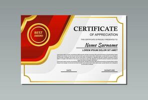 red and gold horizontal certificate template design in abstract style for appreciation. vector