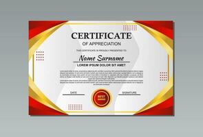 red and gold horizontal certificate template design in abstract style for appreciation. vector