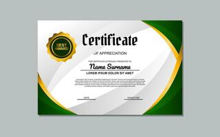 a certificate template with a green and goldwavy design vector