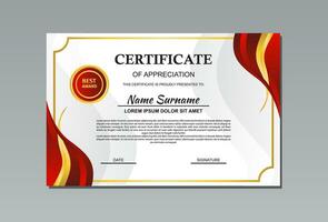 red and gold horizontal certificate template design in abstract style for appreciation. vector