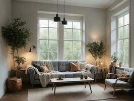 A Living Room Filled With Furniture And Lots Of Windows. AI Generated photo