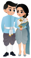 Hochzeit Einladung Karte das Braut und Bräutigam thailändisch traditionell süß Paar Karikatur Charakter png