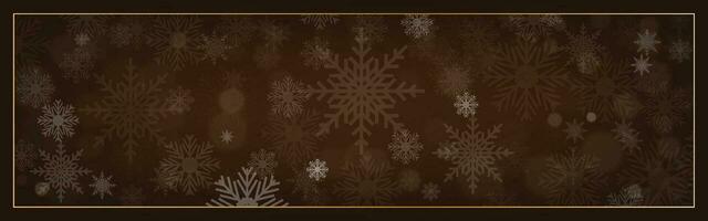 Merry Christmas decorative design with snowflake on dark brown background vector