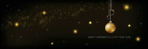 Background Christmas banner design with glowing glittering golden lights vector