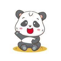 Cute panda waving hand cartoon character. Kawaii adorable animal concept design. Isolated white background. Vector art illustration