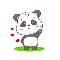 Cute panda waving hand cartoon character. Kawaii adorable animal concept design. Isolated white background. Vector art illustration