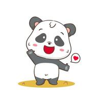 Cute panda waving hand cartoon character. Kawaii adorable animal concept design. Isolated white background. Vector art illustration