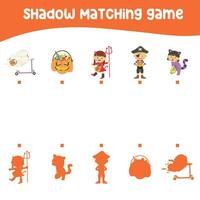 Matching shadow game for children. Find the correct shadow. Worksheet for kid. Printable activity page for kids. Vector file.