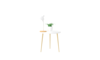PNG. Cozy Corner 3D Rendering of a Table Lamp and Cute Plant Pot on a Sofa Table with Minimalist Home Decorations - Perfect for Creating a Relaxing Atmosphere png