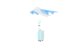 png enchanteur 3d le rendu valise Voyage pour une capricieux été vacances. immerger toi même dans le pastel charme de une livre une avion billet concept. expérience joie, la créativité, et de fête fête.