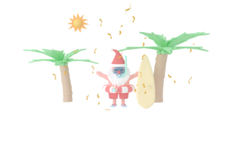 png experiencia un encantador 3d representación Papa Noel claus en un buceo traje, capturar el pastel magia de fiesta navegar viaje con un ver de Coco árboles, luz de sol, y playa. abrazo el alegría de verano