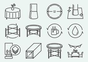 round folding table lineal icon set vector