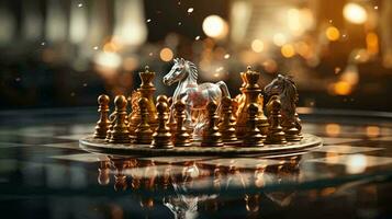 Chess pieces on an abstract chessboard photo