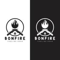 Bonfire Logo, Wood Burning And Fire Design, Camping Adventure Vintage vector