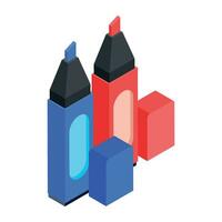 Highlighter markers isometric icon design vector