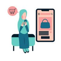 musulmán mujer compras en línea vector