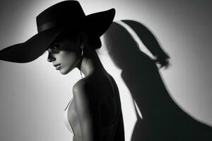 Fashion model woman with hard shadow. Pro Photo