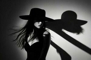 Fashion model woman with hard shadow. Pro Photo