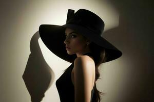 Fashion model woman with hard shadow. Pro Photo