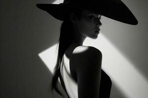 Fashion model woman with hard shadow. Pro Photo