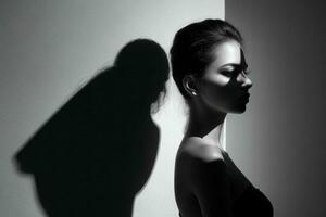 Fashion model woman with hard shadow. Pro Photo