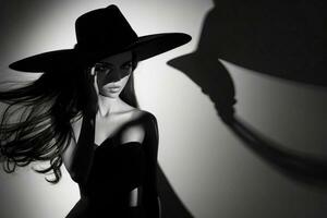 Fashion model woman with hard shadow. Pro Photo