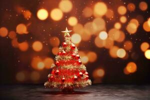 Christmas tree on bokeh background. Christmas and New Year concept. Christmas and New Year background with Christmas tree and bokeh lights, AI Generated photo