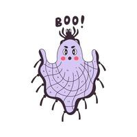 Spooky ghost character with spider vector