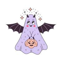 Cute ghost character in retro cartoon style vector