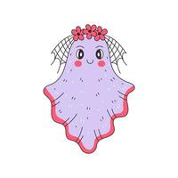 Cute ghost with flowers and web vector