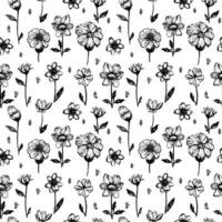 Simple flowers drawn by a liner, seamless flowers pattern vector