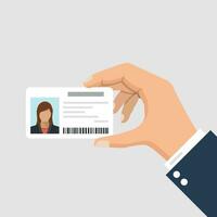 Hand holding driver license icon in flat style. Identification document vector illustration on isolated background. Profile card sign business concept.